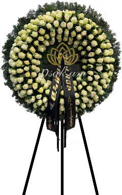 White Memorial Wreath with Juvena Roses