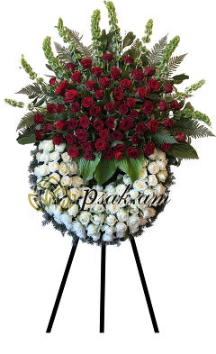Funeral wreath made of Red and White roses Funeral wreath made of Red and White roses